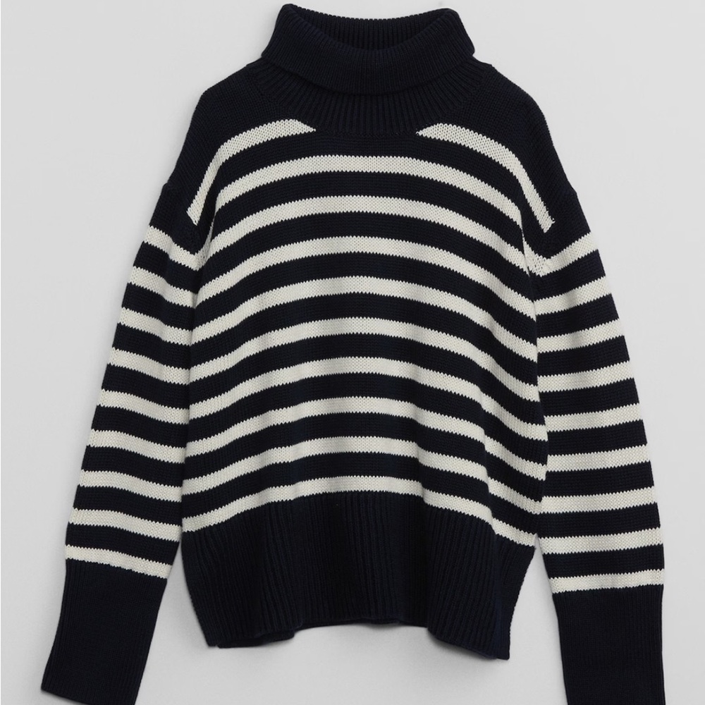 GAP Kids Little Girls’ Blue and White Striped Turtleneck Sweater (Size: Small)